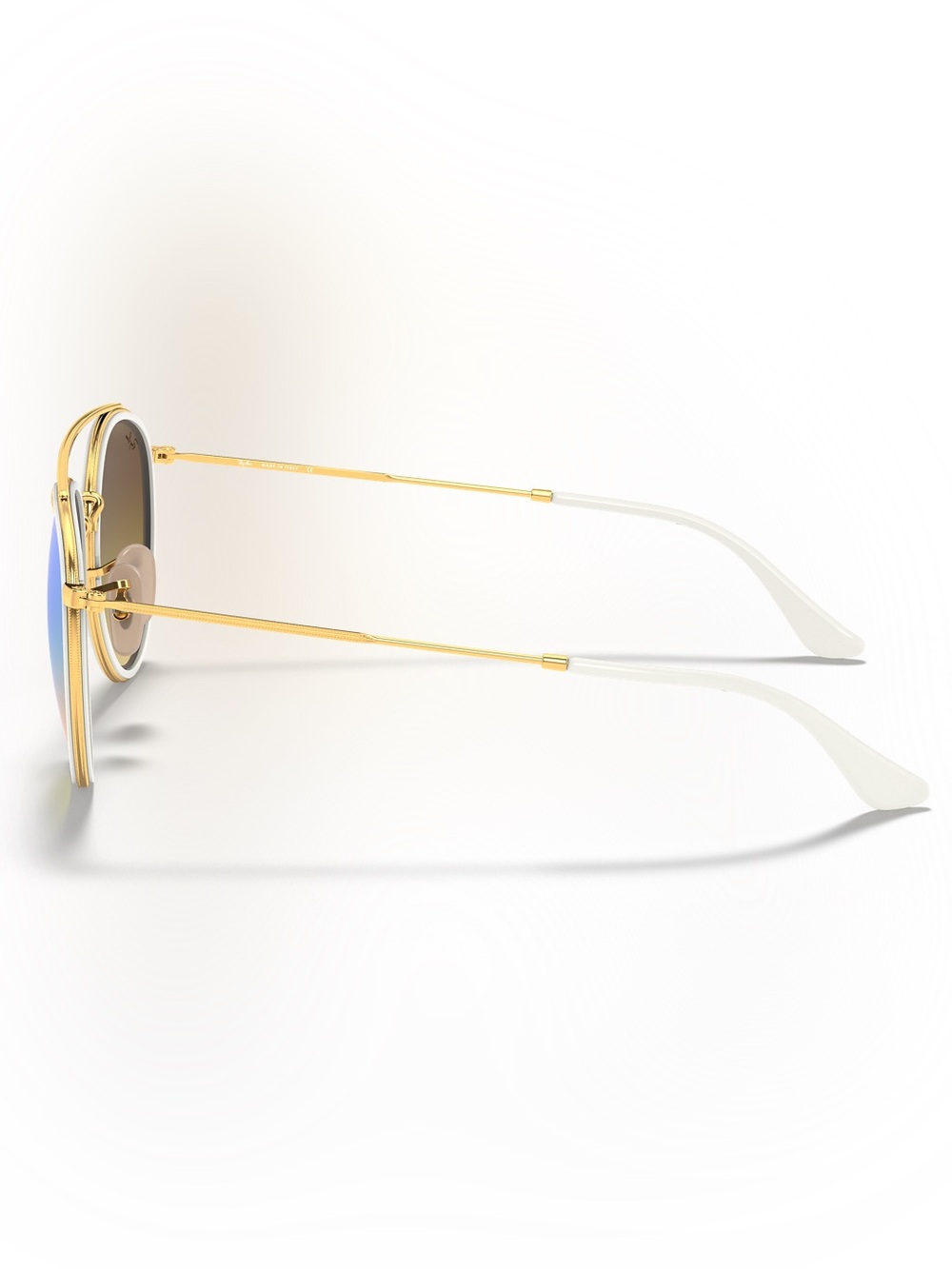Round Double Bridge Ray Ban Gold Frame Blue Gradient Lens Sunglasses - Picture 3 of 11
